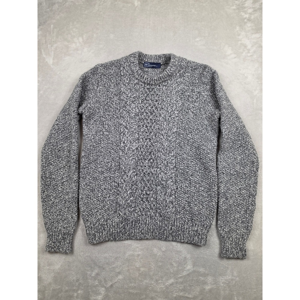 Gap Marled Chunky Cable Knit Sweater Mens M Gray Lambswool Nylon Crewneck *Read